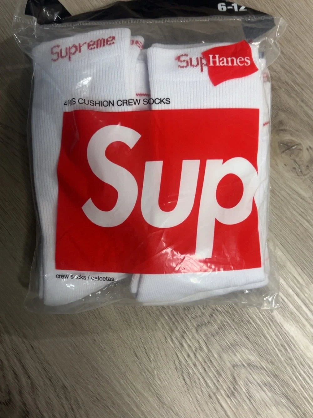 Supreme White Crew Socks with Red Logo - Pack of 4